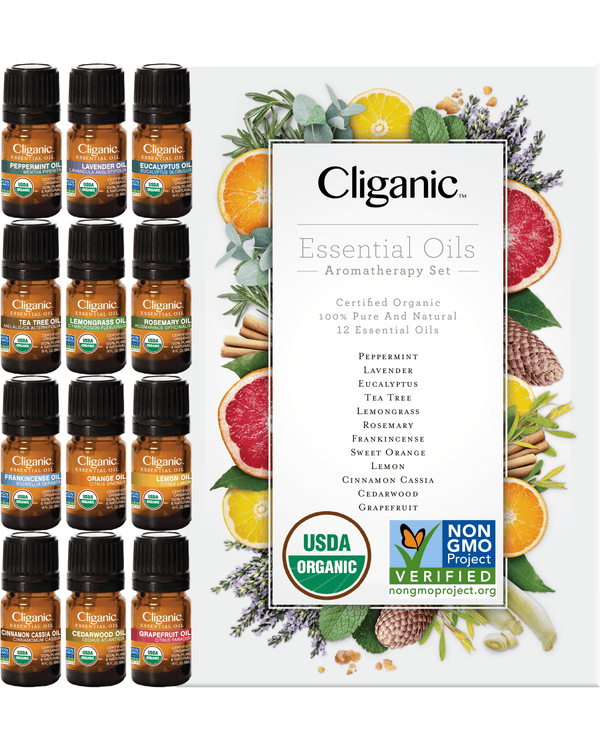 Cliganic Organic Aromatherapy Set (Top 12 Essential Oils) 5ml