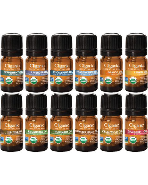 Organic Aromatherapy Set (Top 12 Essential Oils), 5ml Cliganic