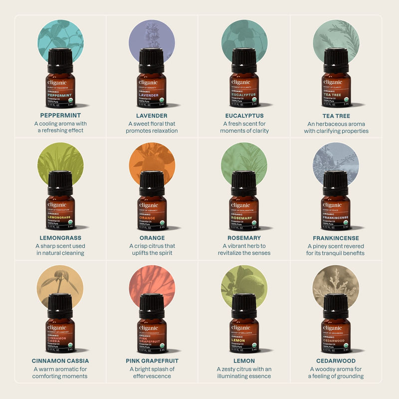 12 - Piece Essential Oil Aromatherapy Set - Cliganic Essential Oil Sets