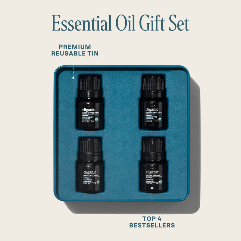 4 - Piece Essential Oil Aromatherapy Set - Cliganic Essential Oil Sets