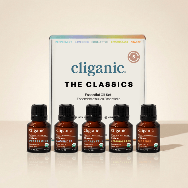 5 - Piece Essential Oil Aromatherapy Set - Cliganic Essential Oil Sets