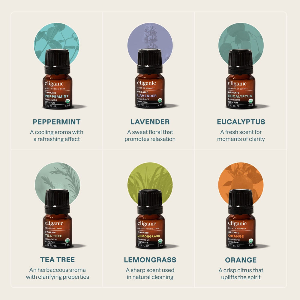 6 - Piece Essential Oil Aromatherapy Set - Cliganic Essential Oil Sets
