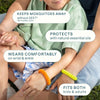 Buzz-Off mosquito repellent spray and roll-on products shown with comfortable, family-friendly protection
