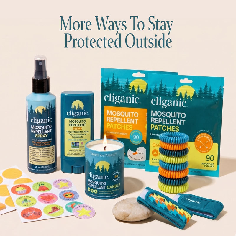 Buzz-Off mosquito repellent product bundle featuring sprays, roll-ons, and mosquito protection products