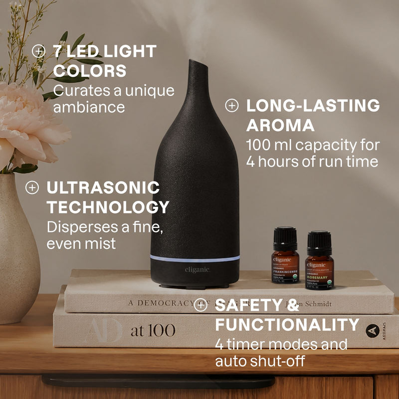 Cliganic black ceramic aromatherapy diffuser for essential oils