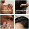 Product features for skin care and hair care with text describing benefits.