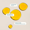 Yellow oil circles with text on a beige background