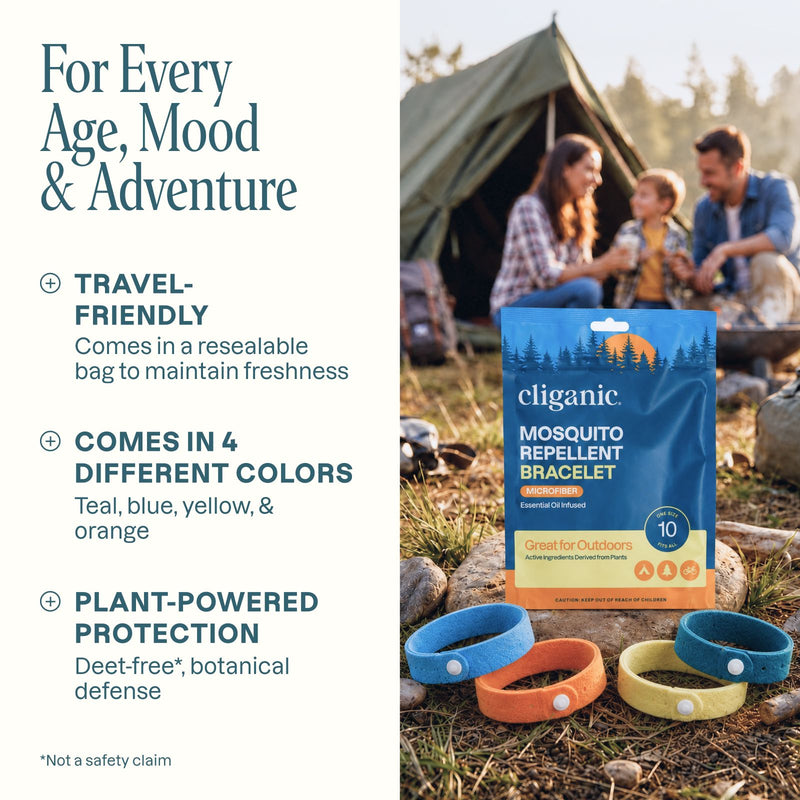 Cliganic mosquito repellent bracelets with natural essential oils for camping, hiking, travel, and outdoor adventures