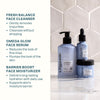 3-step face routine skincare products displayed with a clean and minimalist bathroom setting