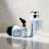 3-step face routine skincare products displayed with a clean and minimalist bathroom setting