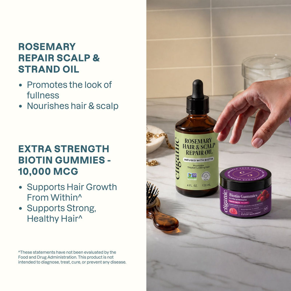 Cliganic The Grow Your Glow Duo – Rosemary Scalp Oil and Biotin Gummies