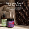 The Grow Your Glow hair growth products displayed beside long brown hair