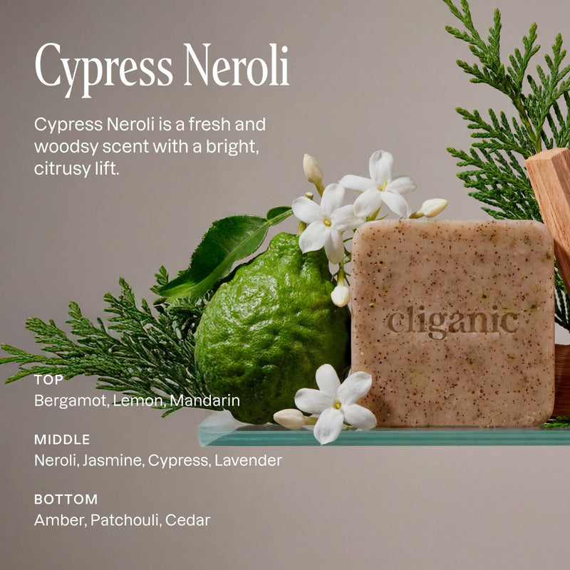 Exfoliating Scrub Bar Soap - Cypress Neroli - Cliganic