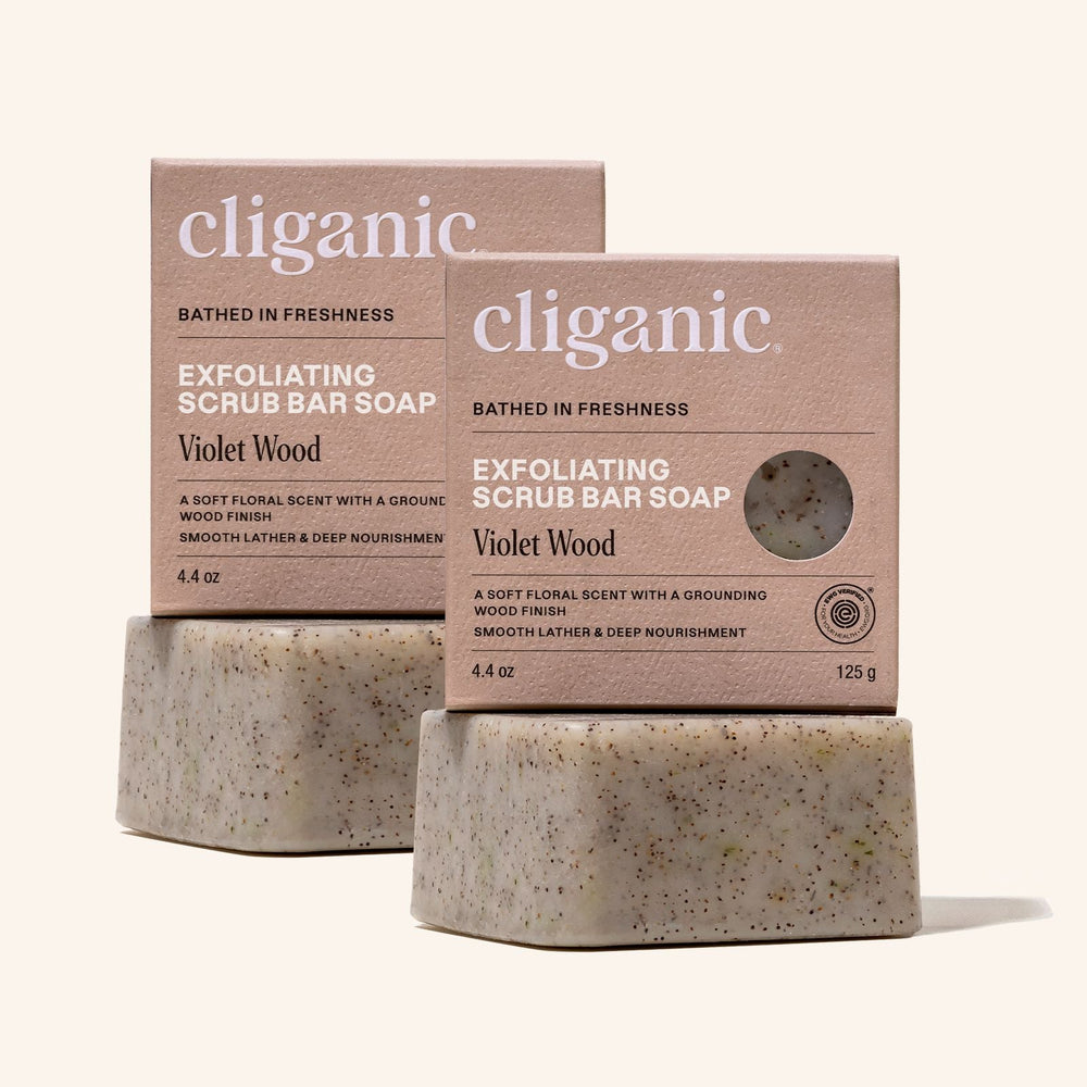 Exfoliating Scrub Bar Soap - Violet Wood - Cliganic Beauty