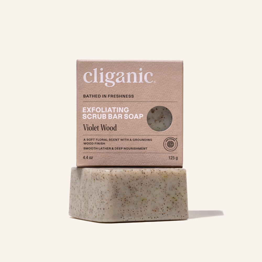 Exfoliating Scrub Bar Soap - Violet Wood - Cliganic Beauty