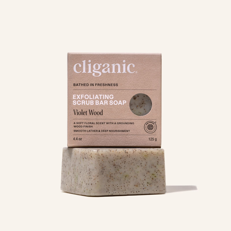 Exfoliating Scrub Bar Soap - Violet Wood - Cliganic Beauty