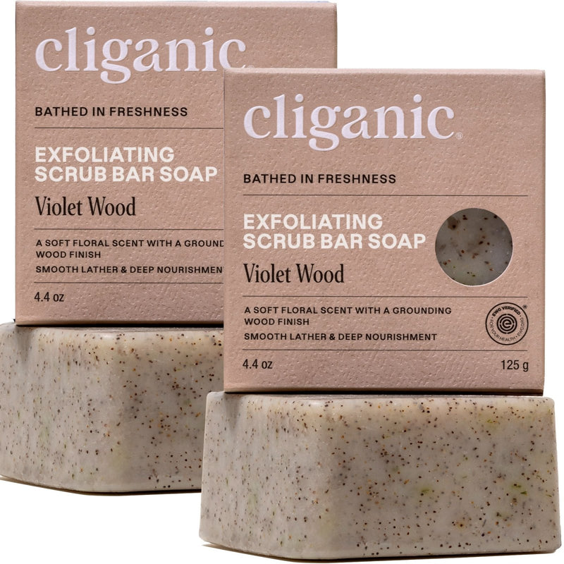 Exfoliating Scrub Bar Soap - Violet Wood - Cliganic Beauty