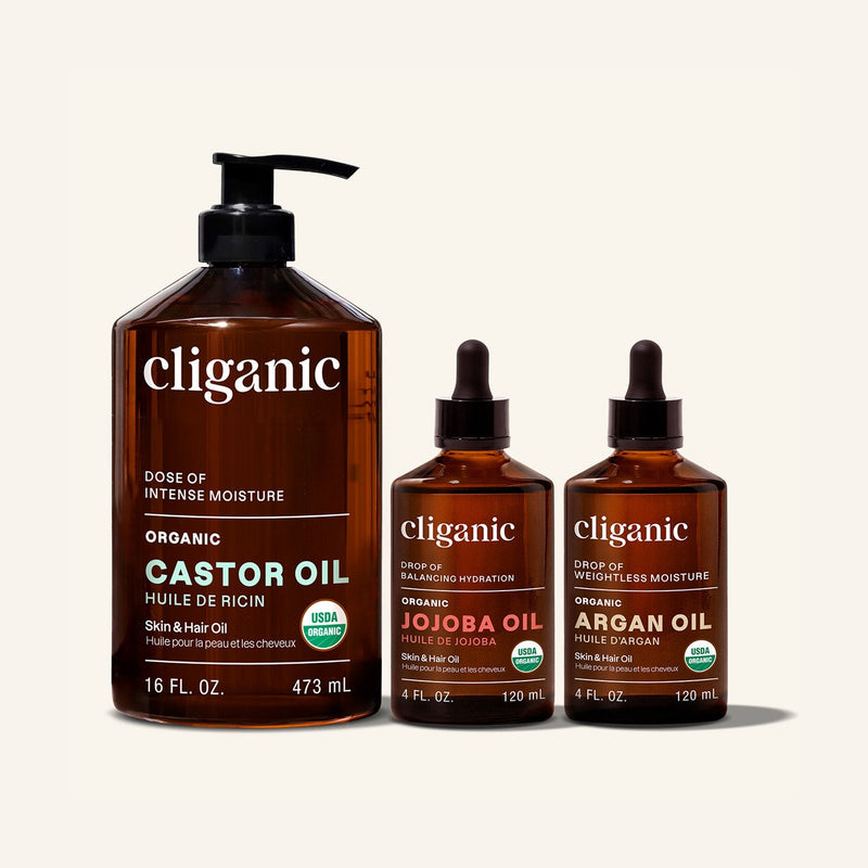 Jojoba, Argan & Castor Oil Starter Kit Trio - Cliganic Skin & Hair Oils