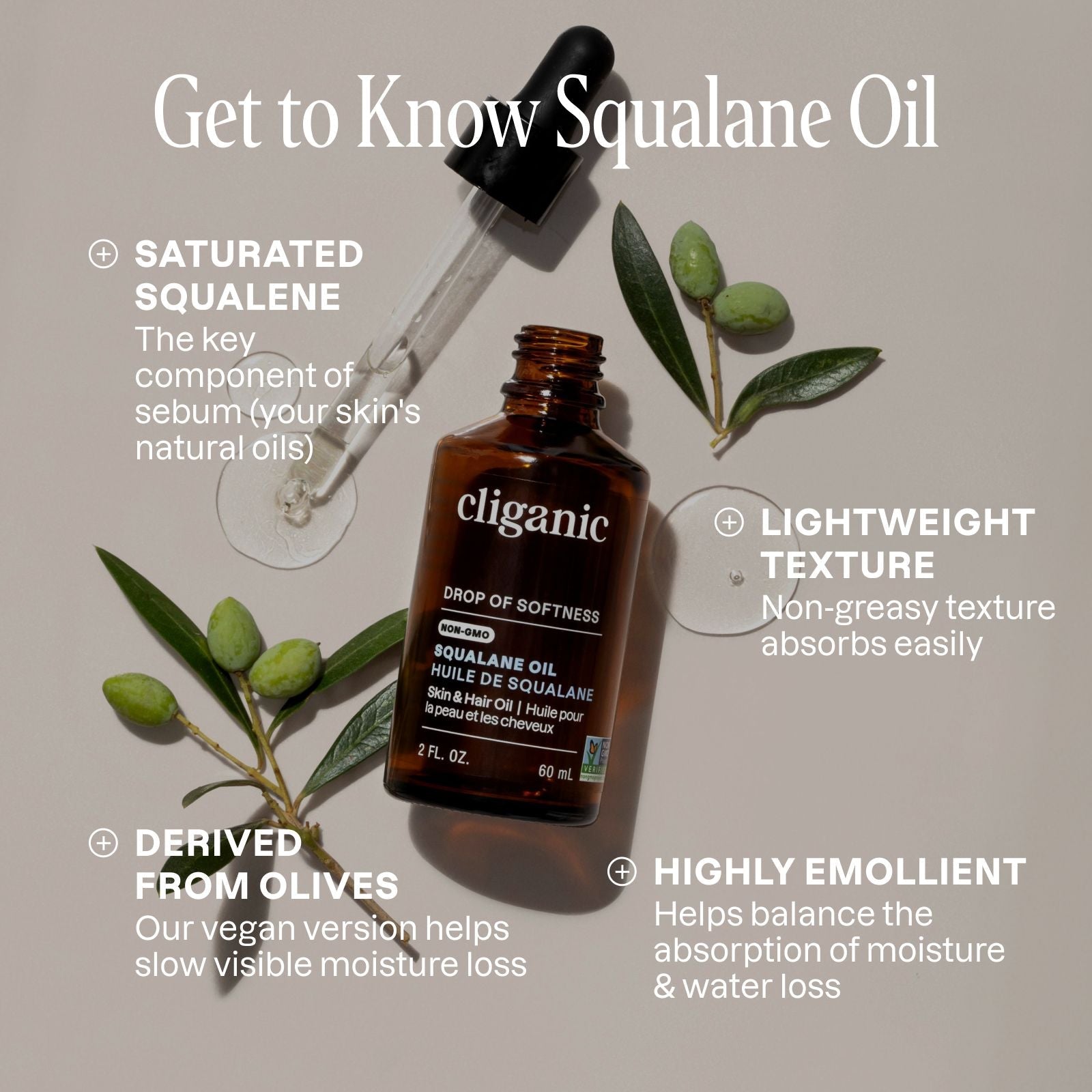 Non-GMO Squalane Oil for Skin & Hair | Cliganic