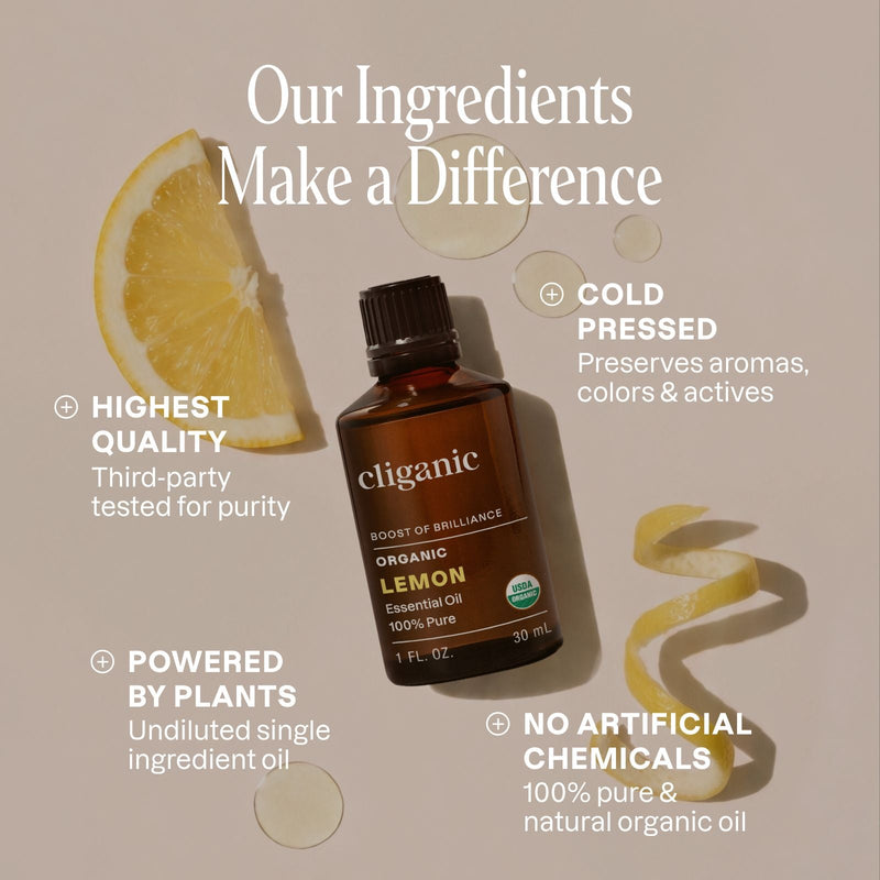 Organic Lemon Essential Oil - Cliganic Essential Oil Singles