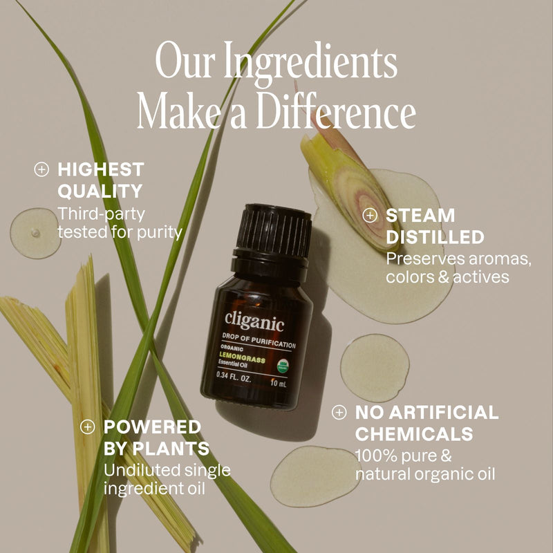 Organic Lemongrass Essential Oil - Cliganic Essential Oil Singles