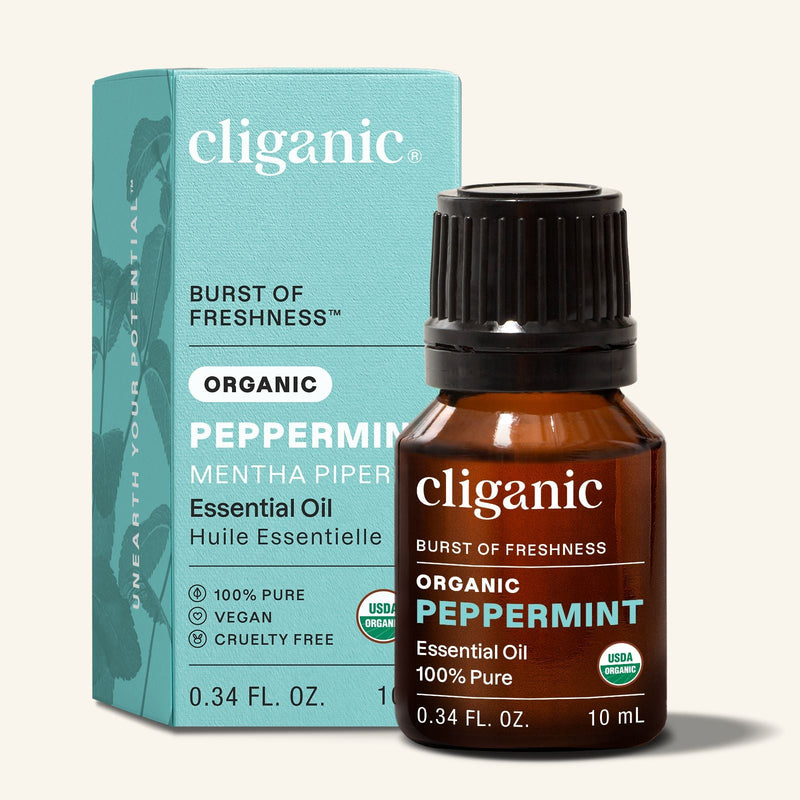 Cliganic 100% Pure Organic Lavender Essential Oil bottle with dropper cap displayed against a clean white background.
