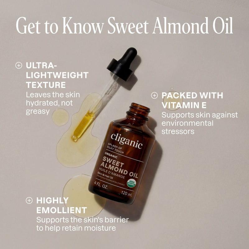 Organic Sweet Almond Oil - Cliganic Skin & Hair Oils