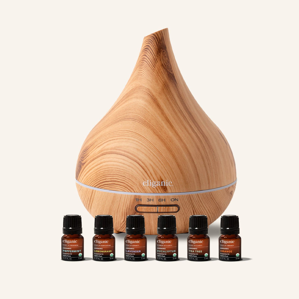 Cliganic Organic Aromatherapy Set – The Essentials oils with diffuser