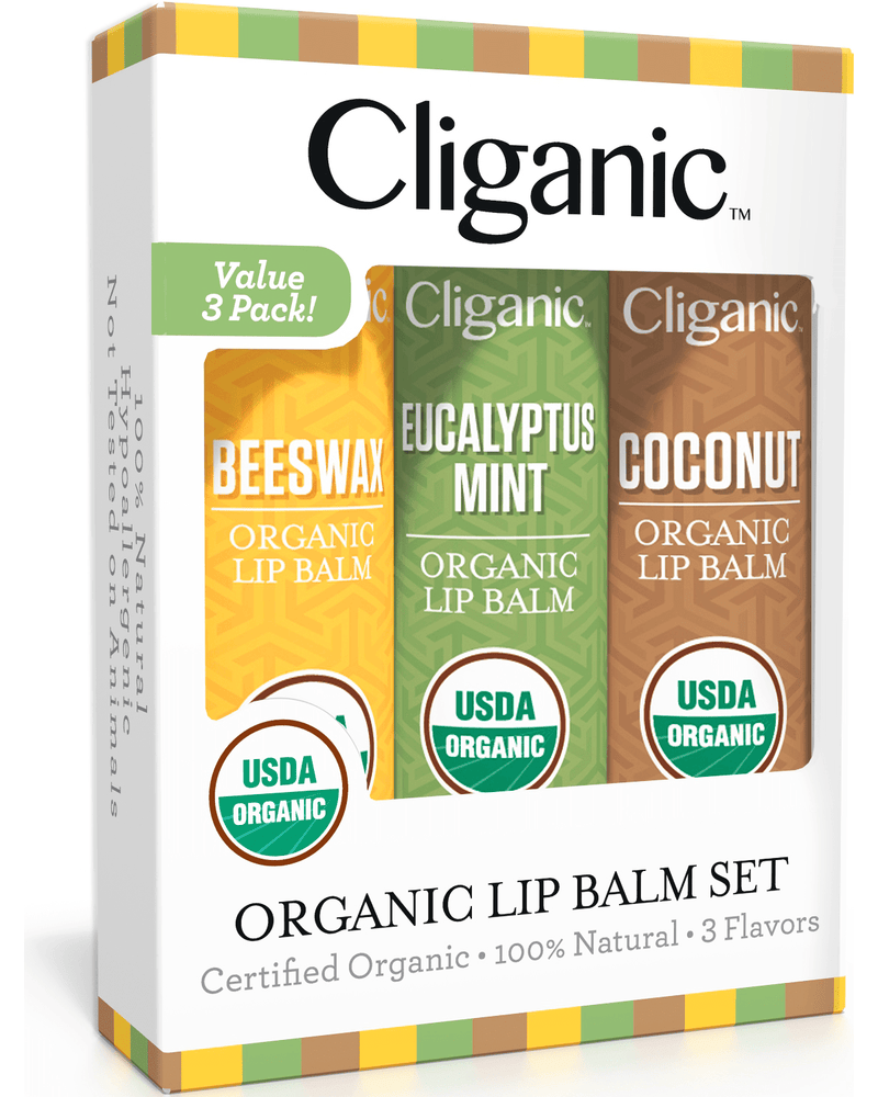 Cliganic Organic Lip Balm Set, 3 Flavors
