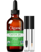 Cliganic 100% Pure Organic Castor Oil with Eyelash Kit 4oz