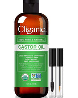 Cliganic 100% Pure Organic Castor Oil with Eyelash Kit 16oz