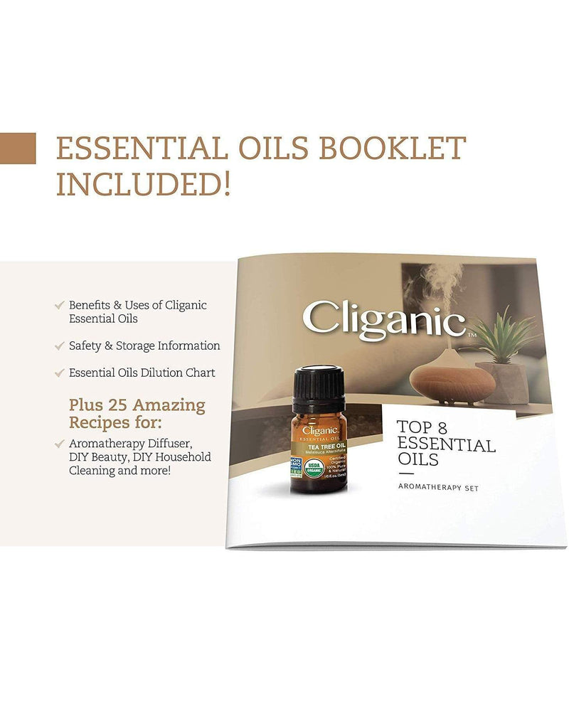 Cliganic Organic Aromatherapy Set (Top 8) with Diffuser