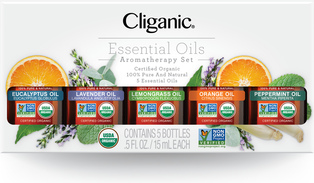 Organic Aromatherapy Set (Top 5 Essential Oils), 15ml Cliganic